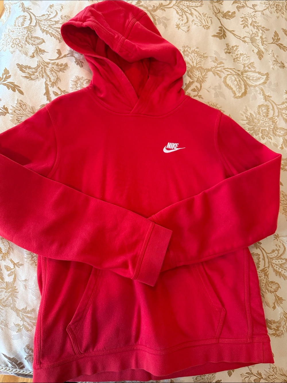 Nike Men’s Red Crewneck Hoodie with White Swoosh Logo